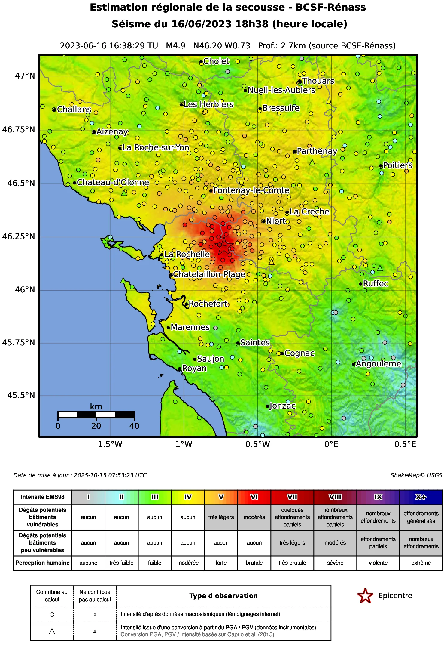 ShakeMap de référence du séisme de La Laigne